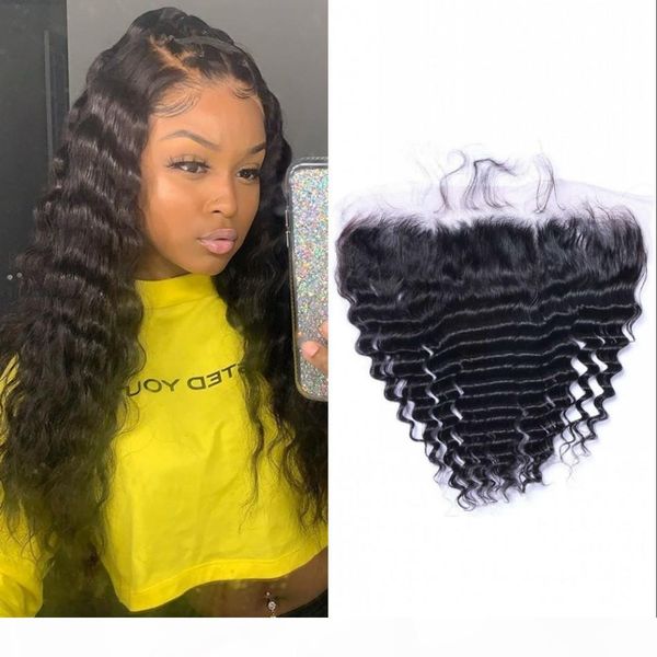 

peruvian deep wave 13*4 lace frontal three middle part #1b virgin human hair frontal closure, Black;brown