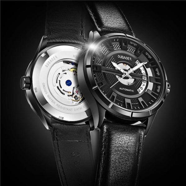 

wristwatches fashion oubaoer brand automatic mechanical watch men sports watches male clock relogio masculino erkek, Slivery;brown