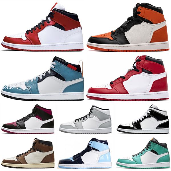 

2021 new high 1 1s mens basketball shoes twist mid royal toe og tokyo unc patent triple men women sport sneakers, White;red