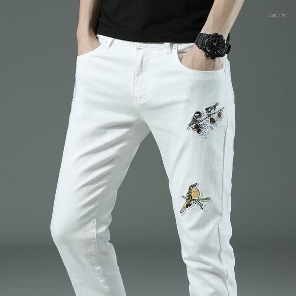 

2020 new embroidery white men jeans fantastic patterns quality brand slim elastic comfortable hiphop pants men trousers 28-381, Blue