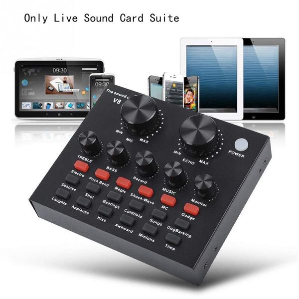 V8 Sound Card Audio USB 5.0 гарнитура микрофона Webcast Live Soundcard 12 звуковые эффекты 10 режимов звуковая карта для телефонного компьютера