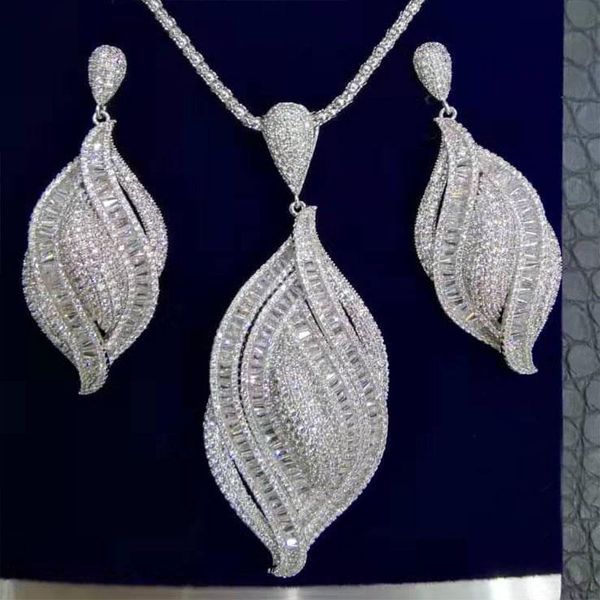 

godki роскошные сияющие лист кубический циркон нигерийские ожерелье серьги ювелирные наборы для женщин свадебные дубай свадебные наборы ювел, Silver
