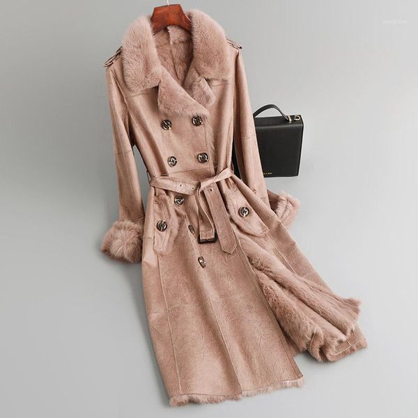 

mink natural jacket real sheep fur collar winter women clothes 2020 double faced wool coat 093015 yy17271, Black