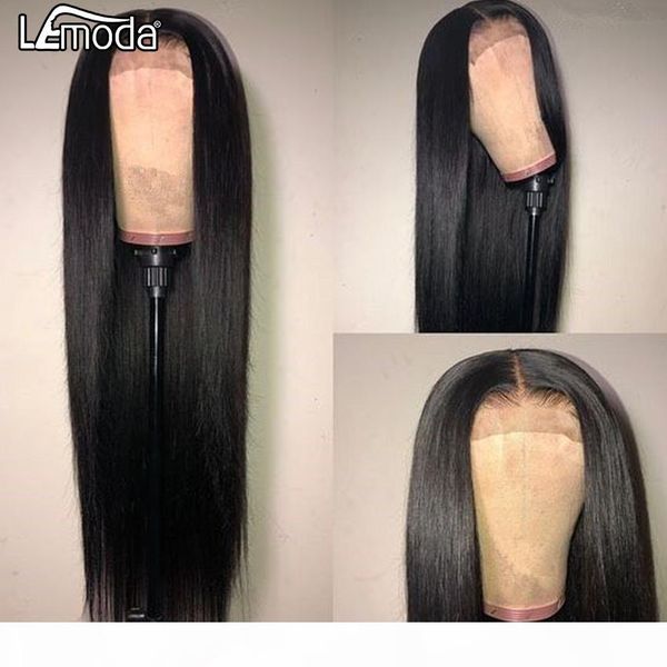 

30inch прямой шнурок закрытие парик pre щипковых 180% прямой человеческих волос парики для чернокожих женщин lemoda бразильский парик фронта, Black