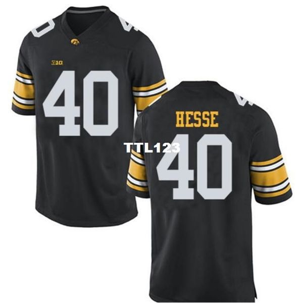

3421 iowa hawkeyes parker hesse #40 real full embroidery college jersey size s-4xl or custom any name or number jersey, Black