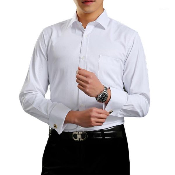 

men's classic french cuffs solid dress shirt covered placket formal business standard-fit tuxedo shirts (cufflink included)1, White;black