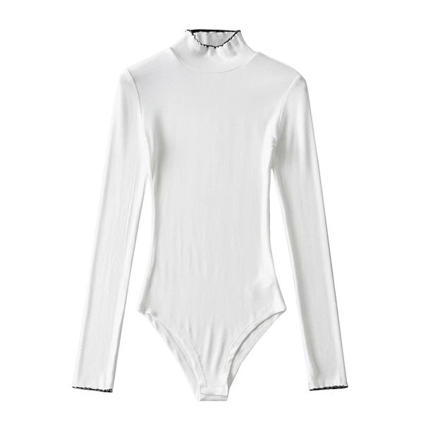 

new for women 2021 spring autumn european and american half high neck slim body contrast one-piece suit frr6, White