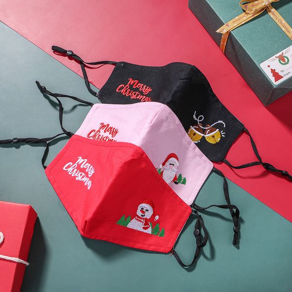 

designer christmas embroidery santa face snowman cotton printed masks men women black red pink 3d dust-proof haze