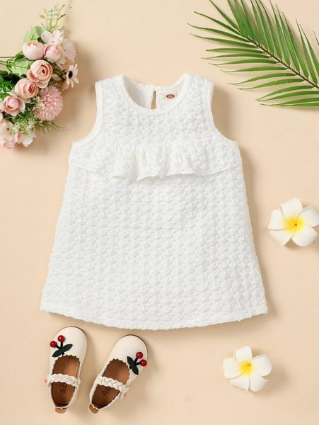 

baby ruffle trim textured tank dress she, Red;yellow