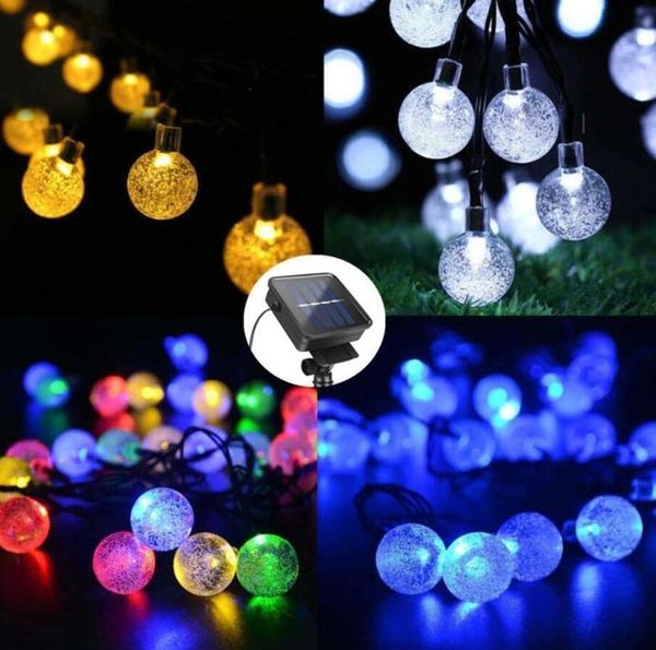 6.5M 30 LED Crystal Ball Solar Powered Light Открытый Строка Строка для снаружи Сад Патио Патрионный Рождественский Солнечная Фея Света Строки Подарок