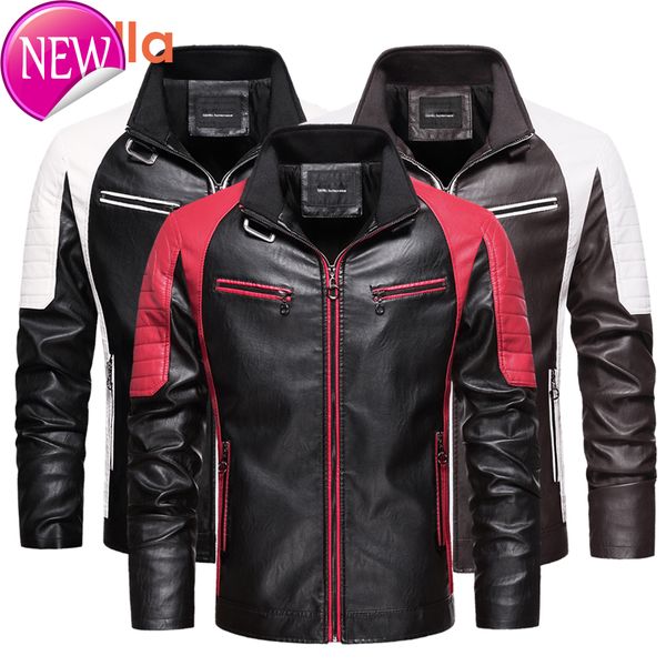 

luulla men autumn brand new motor biker casual leather jacket coat men spring fashion streetwear outfit faux leather jackets men, Black