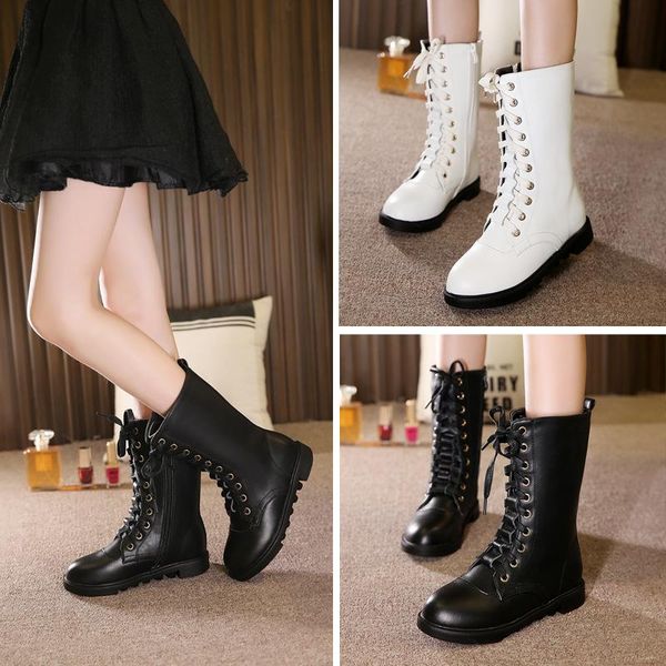 

2021 winter 4-16 new girls' boots genuine leather children' single boots fashion princess leather parent child martins, Black;grey