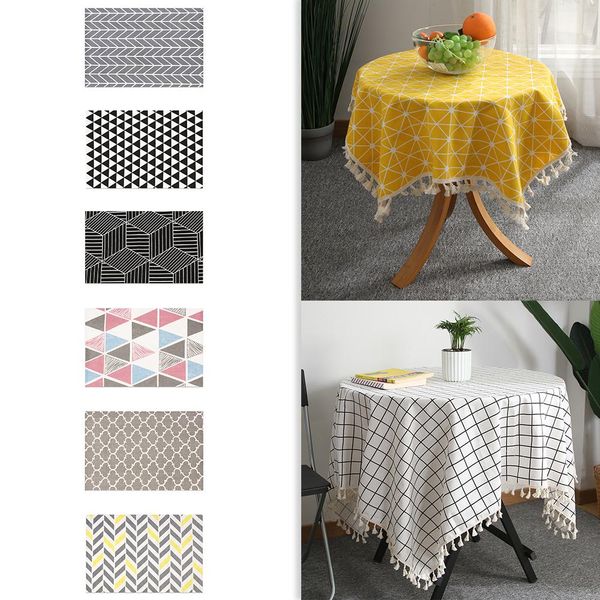 

fashion modern linen cotton table cloth dinner rectangular tablecloth home kitchen christmas decor table cover lace tassel wmtcvr