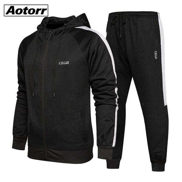 

tracksuit men two pieces set fashion mens sportswear male jacket hoodie + pants sweatsuit cardigan clothes hombre big size 201201, Gray