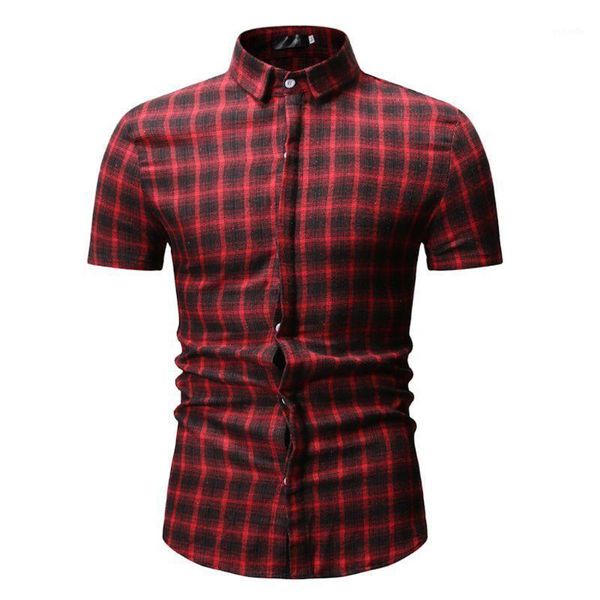 

men's summer short-sleeved shirt 2020 new simple fashion chequered leisure blouse turn-down collar slim fit chemise homme1, White;black
