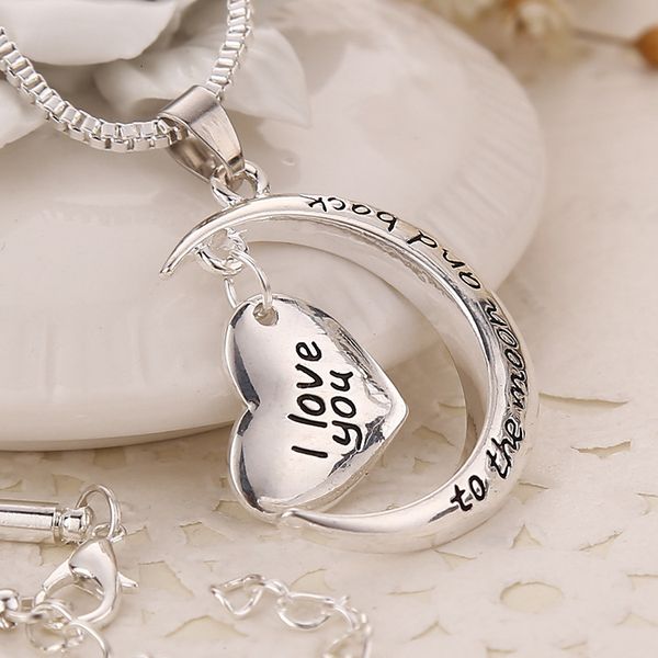 

i love you to the moon and back heart pendant family necklace silver chain letter necklaces jewelry