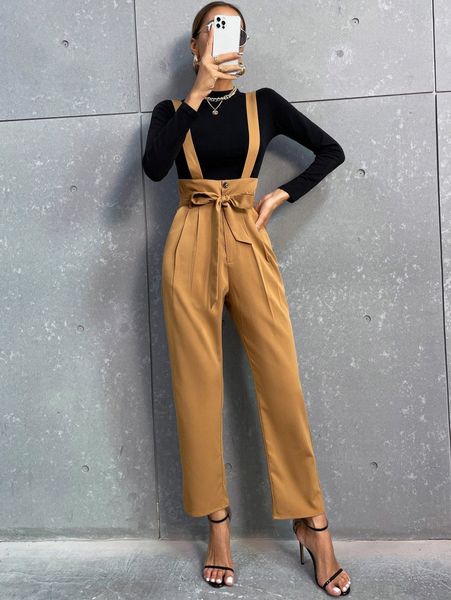 

solid belted overall jumpsuit b5fh#, White