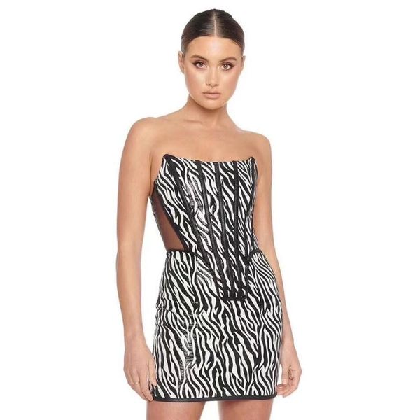 

casual dresses 2021 winter christimas black & white strapless bandage dress evening celebrity party wholesale, Black;gray