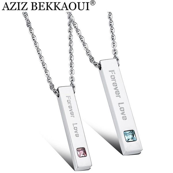 

pendant necklaces aziz bekkaoui couple necklace stainless steel forever love pendants engraved name men fashion jewelry women, Silver