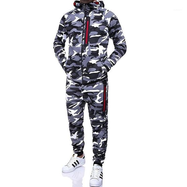 

2018 new men fashion camouflage hoodie set male tracksuit outdoors suit1, Gray