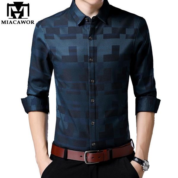 

men's casual shirts miacawor men shirt autumn long sleeve camisa masculina business fashion plaid male streetwear c539, White;black