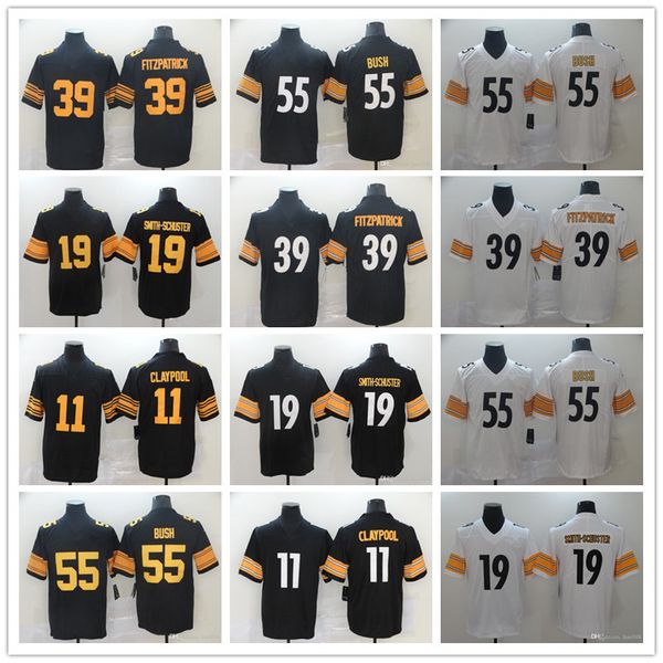 

men women youth pittsburgh 19 juju smith-schuster jersey 55 devin bush 39 minkah fitzpatrick 11 chase claypool football jerseys black white, Black;red