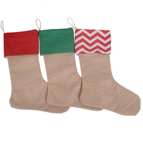

canvas gift bags 12*18inch xmas stocking christmas large size plain burlap decorative socks bag