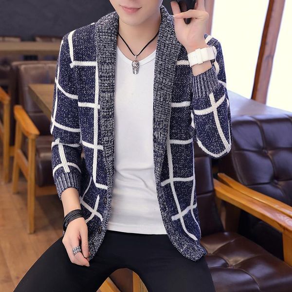 

men's sweaters 2021 spring sweater coat casual youth jackets men buttons knitted thick warm loose knitwear cardigan, White;black
