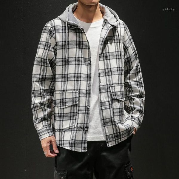 

man jacket autumn casual plaid shirts long sleeve pullover shirt hooded windbreaker bomber jacket and coat1, Black;brown