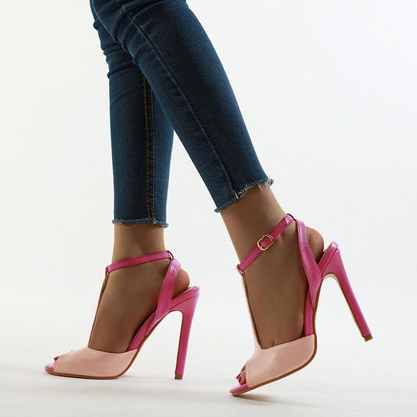 

2021 spring summer new mixed colors big size pumps women peep toe high heels shoes sandals fashion casual high pumps sandals, Black