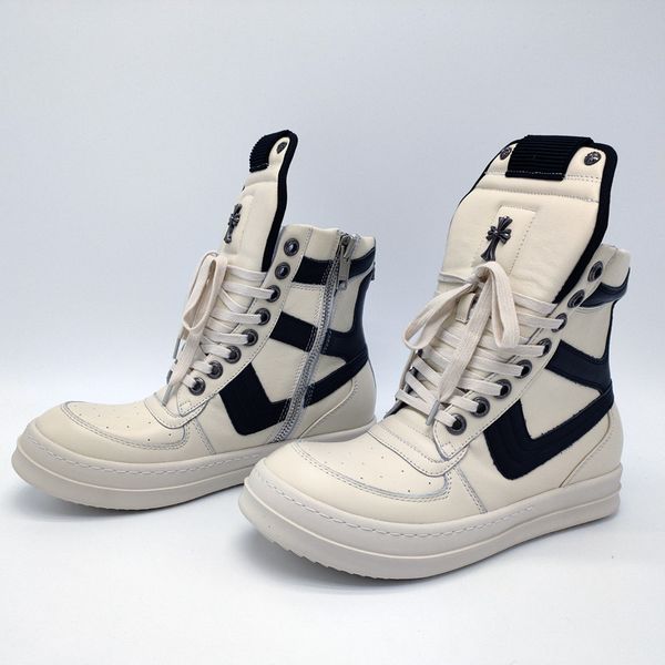 

high genuine leather rivets lace up flat trainer unsiex boots personalized quality shoes, Black