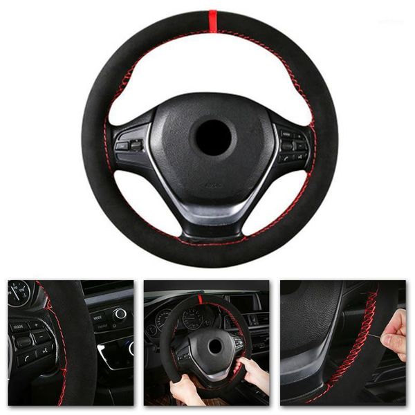 

suede steering wheel cover sport standard universal anti-slip hand-stitched1