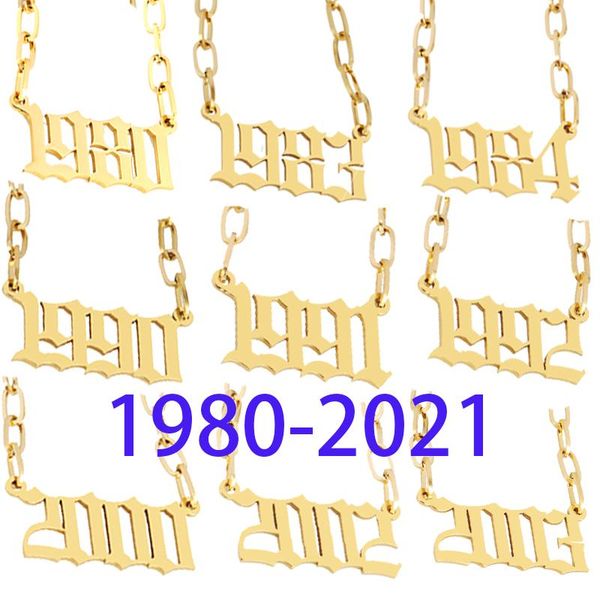 

chains zuuz number necklaces for womens stainless steel cuban link chain necklace year 1980 1989 2000 birthday gift from to 2021, Silver