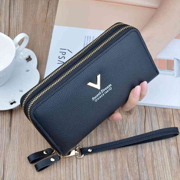 

womens wallet fashion v ladies mobile phone bag long ladies bag star double zipper hand strap multiple color 697, Red;black