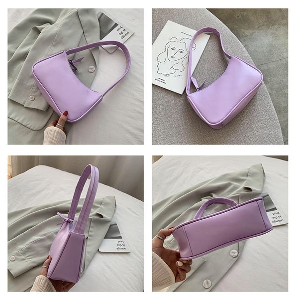

hh soft pu leather women purple underarm bag retro solid color ladies baguette handbags fashion design girls small shoulder bags