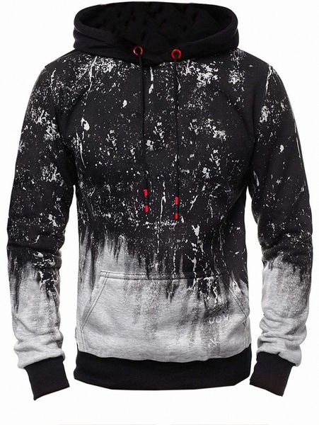 

men graphic print drawstring hoodie e8lx#, Black