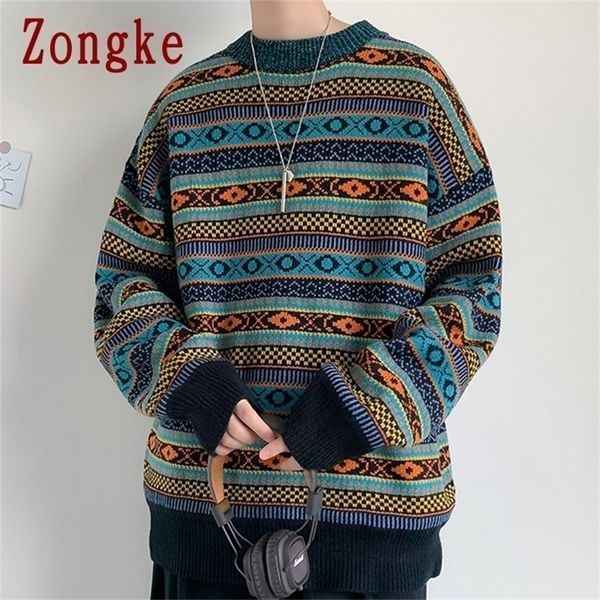 

zongke autumn winter striped knitted sweater men clothes pullover men sweater black men's sweater knit -2xl 201117, White;black