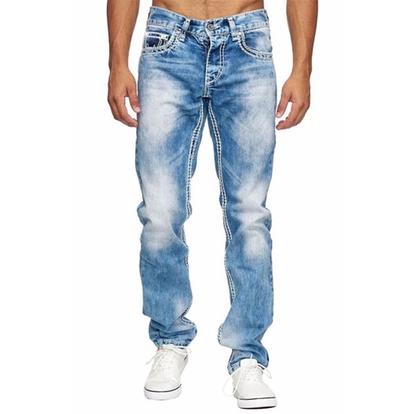 

fashion men's streetwear causal jeans slim fit ripped holes motorcycle homme pants jeans straight skinny denim pantalones hombre c1123, Blue