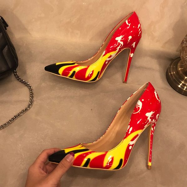 

women in sending the fashion designer new red patent leather yellow toe high heels pumps stiletto 12  8 cm z68m, Black