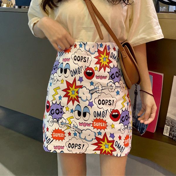 

2021 new printing high-waisted cartoons miniskirt summer woman pencil skirt big size young line vintage design fit thin c7qq, Black
