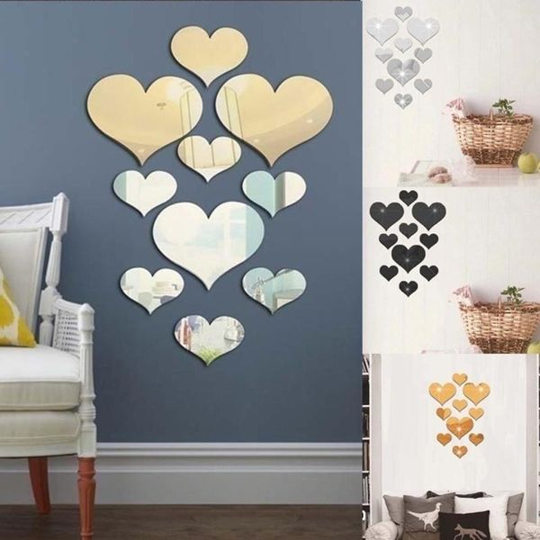 

wall stickers 10pcs romantic love heart 3d mirror effect art sticker decal home decor cute