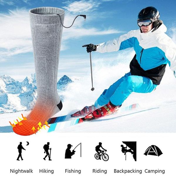 

1 pair heated socks for men women rechargeable battery heated socks electric feet warmers leg warmer keep warm winter, Black