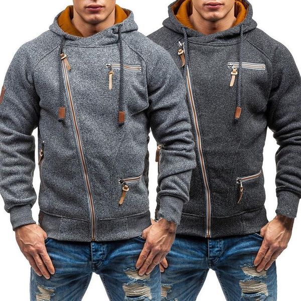 

men fashion hoodie autumn casual long sleeve male hoodies sweatshirts slim zipper hoody sweatshirt jacket hooded streetwear, Black