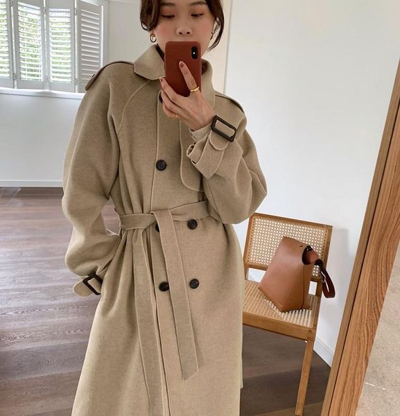 

women's wool & blends winter coat women oversize fashion cashmere outerwear female long thickening warm woolen overcoat womens trench c, Black