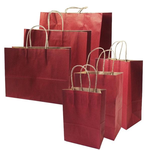 

gift wrap 10 pcs/lot bags with handles multi-function red paper 6 size recyclable bag environmental protection clothes shoes