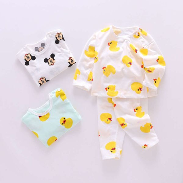 

pajamas summer children's air conditioning clothing thin set baby boys' girls' home cloth pure cotton middle and large childr, Blue;red