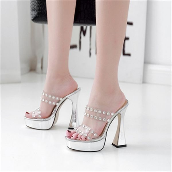 

2021 new fashion toe woman thin heels glitter slides home flip flop rubber shoes u3sr, Black
