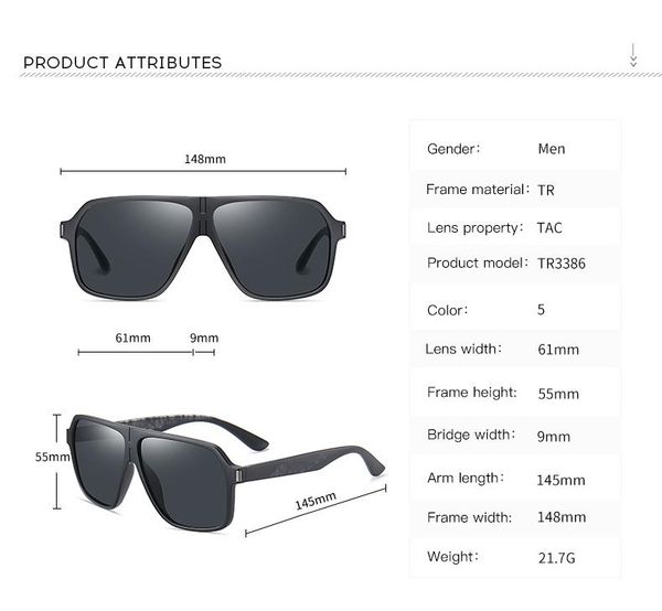

sunglasses large frame fashion polarized outdoor trend black, White;black