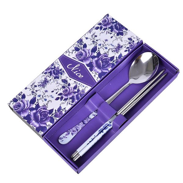

1 set chinese chopsticks spoon fork stainless steel reusable kitchen food sticks personalized patterns for children gift h bbyvjt