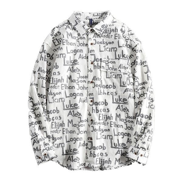 

japanese harajuku 100% cotton distressed letter print pocketed long sleeve button up corduroy shirt for men plus size c1212, White;black